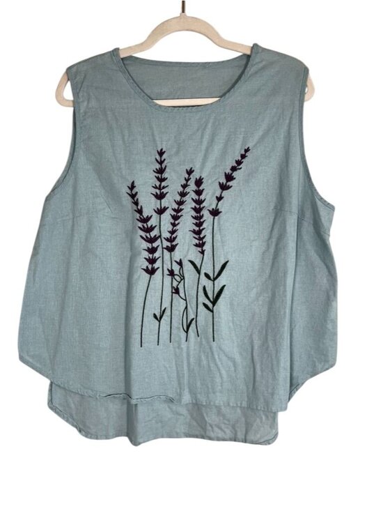 Unbranded Tops - Colorful Linen Floral Embroidered Tank Top 3X Boho Indie Folk Peasant Festival